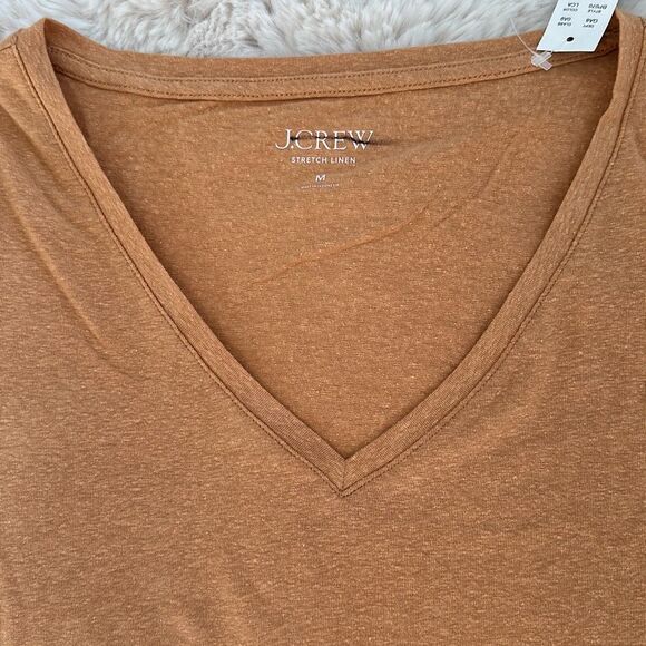 J. Crew V-neck T-shirt Stretch Linen Blend in Warm Brandy Size M - Picture 3 of 7